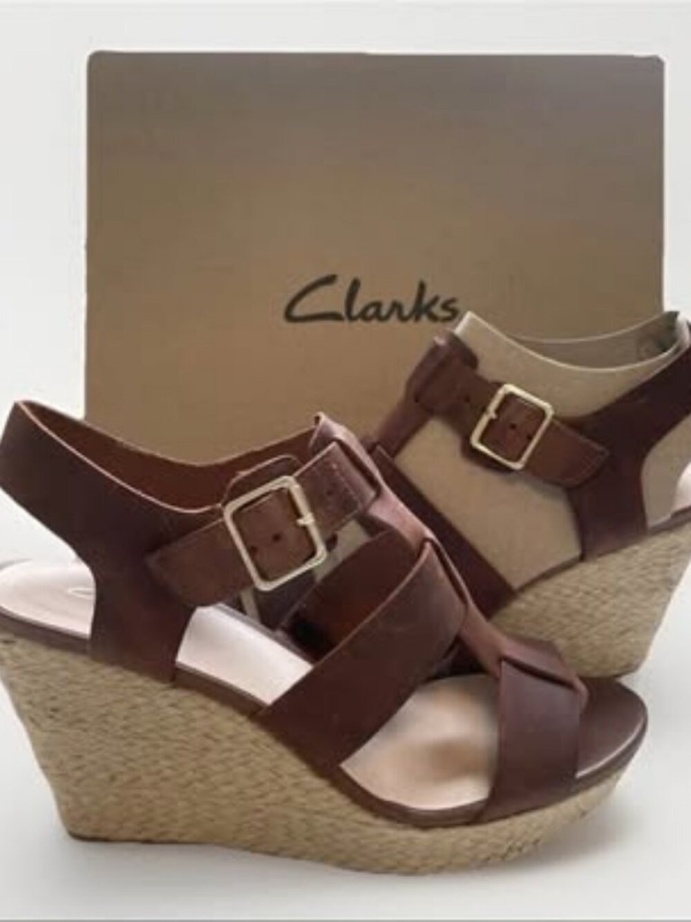 Clarks Brown and Beige Espadrille Wedge Sandals